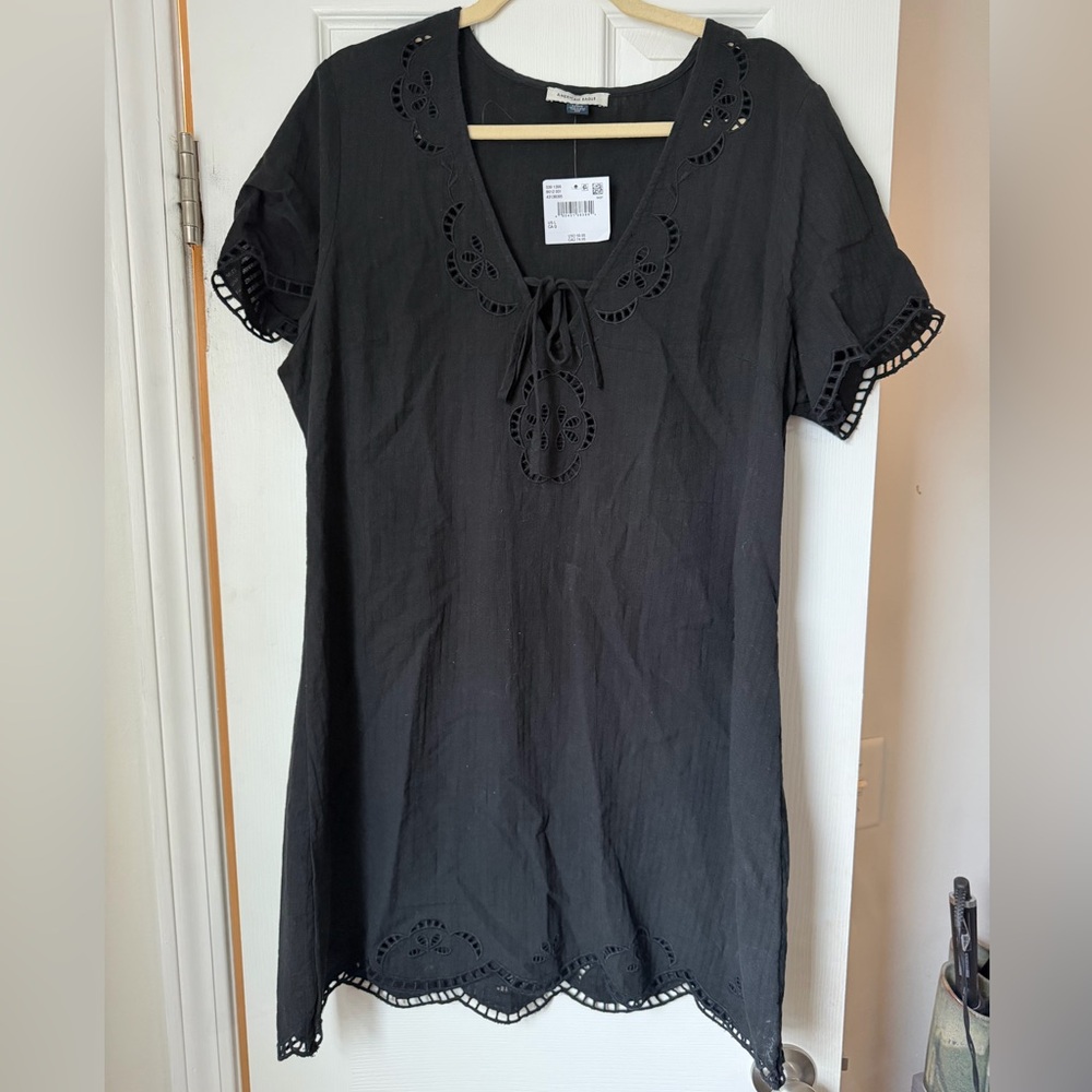 NWT American Eagle Outfitters Black Eyelet Tie-Front dress